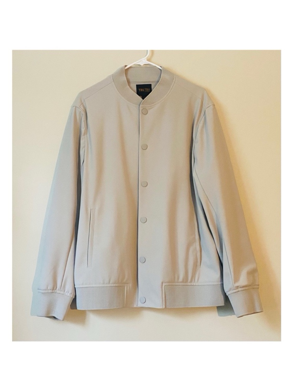 NWT Truth By Republic Mens Bomber Jacket Snap Front Bone Beige Sz L